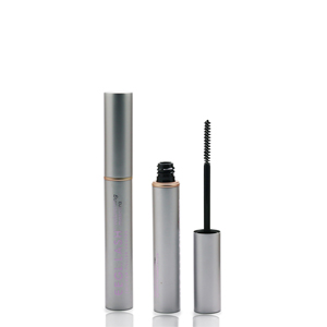 Grey aluminum mascara tube with slim brush