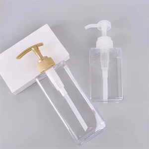 Transparent square lotion bottle