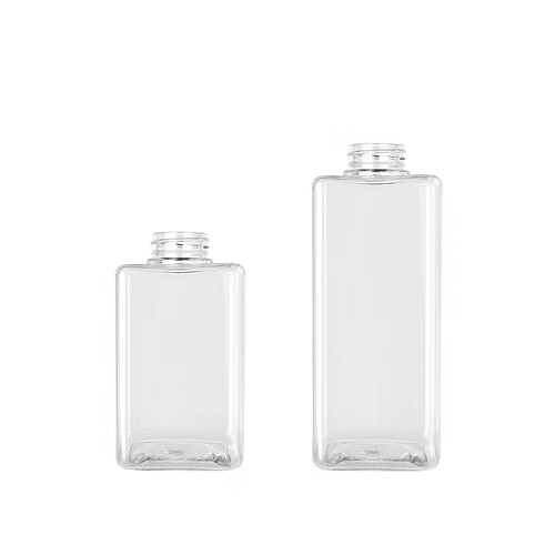 Transparent square lotion bottle